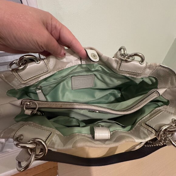 Coach Signature Gray Canvas Turnlock Satchel – Leather Trim | Good Condition - Picture 9 of 11